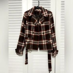 Decree Women’s Small or Junior’s Large Brown Rust Double Breasted Plaid Jacket